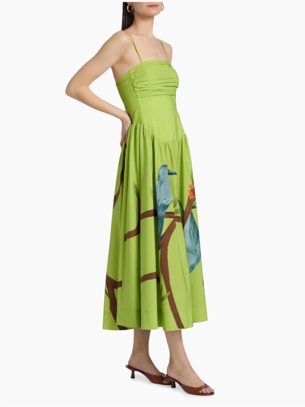 FARM Rio Lime Green Spaghetti Strap Maxi Dress with Blue Bird Print L NWT - Picture 10 of 16